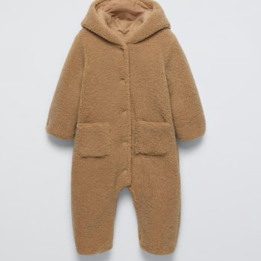 Zara Tan Brown Baby Winter Boucle Sherpa Bodysuit